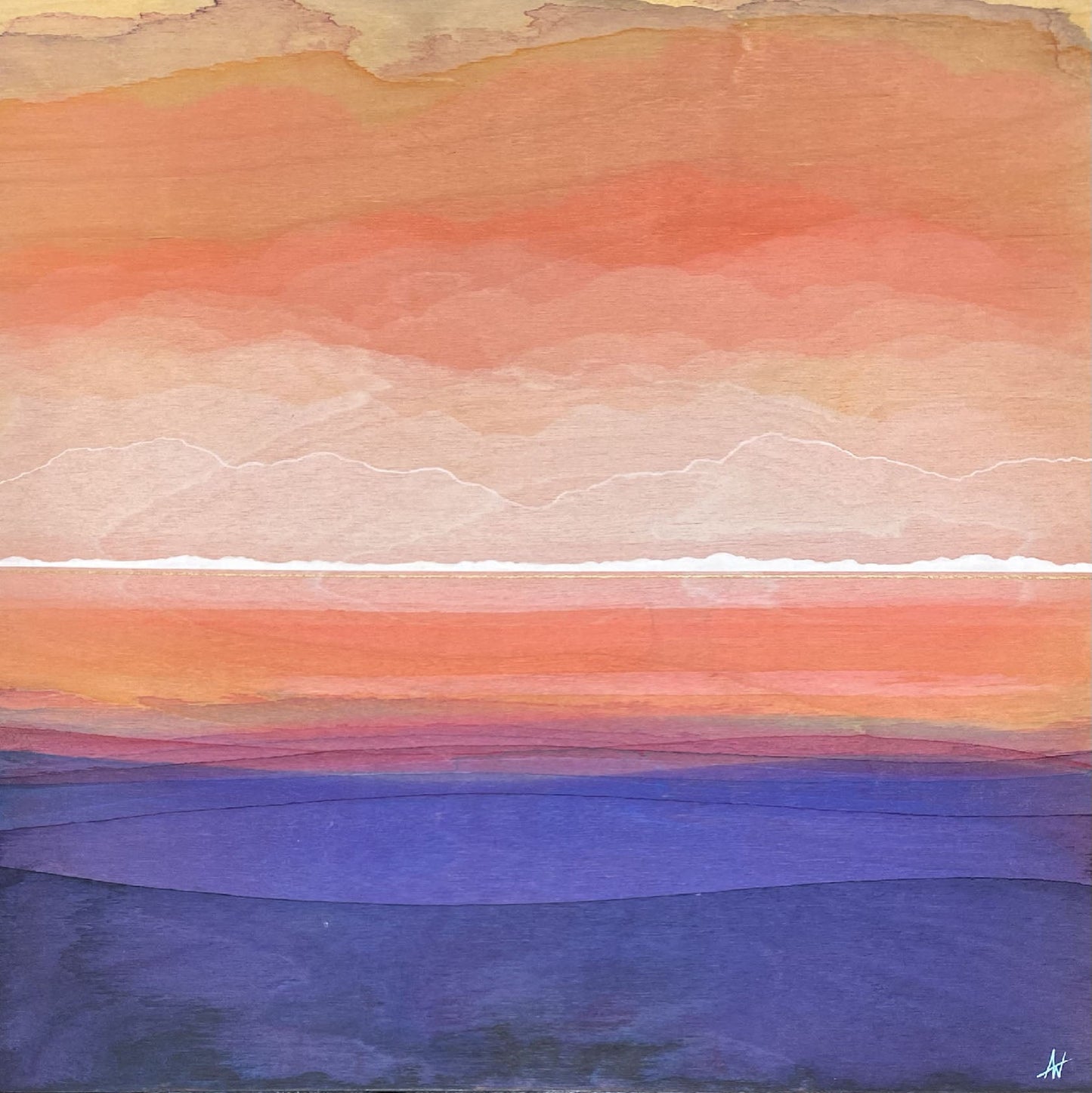 Adele Webster - Warmed by Tangerine Skies 2 Acrylic Wash on 16 x 16 Gallery Depth Birch Panel