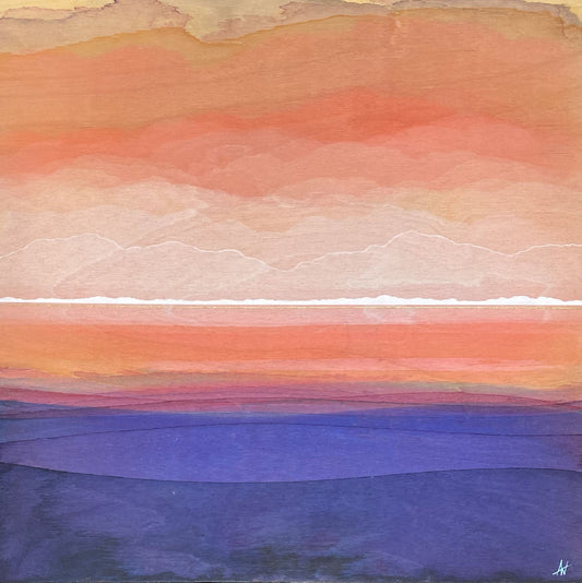 Adele Webster - Warmed by Tangerine Skies 2 Acrylic Wash on 16 x 16 Gallery Depth Birch Panel