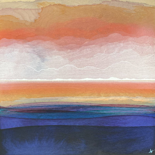 Adele Webster - Warmed by Tangerine Skies Acrylic Wash on 16 x 16 Gallery Depth Birch Panel