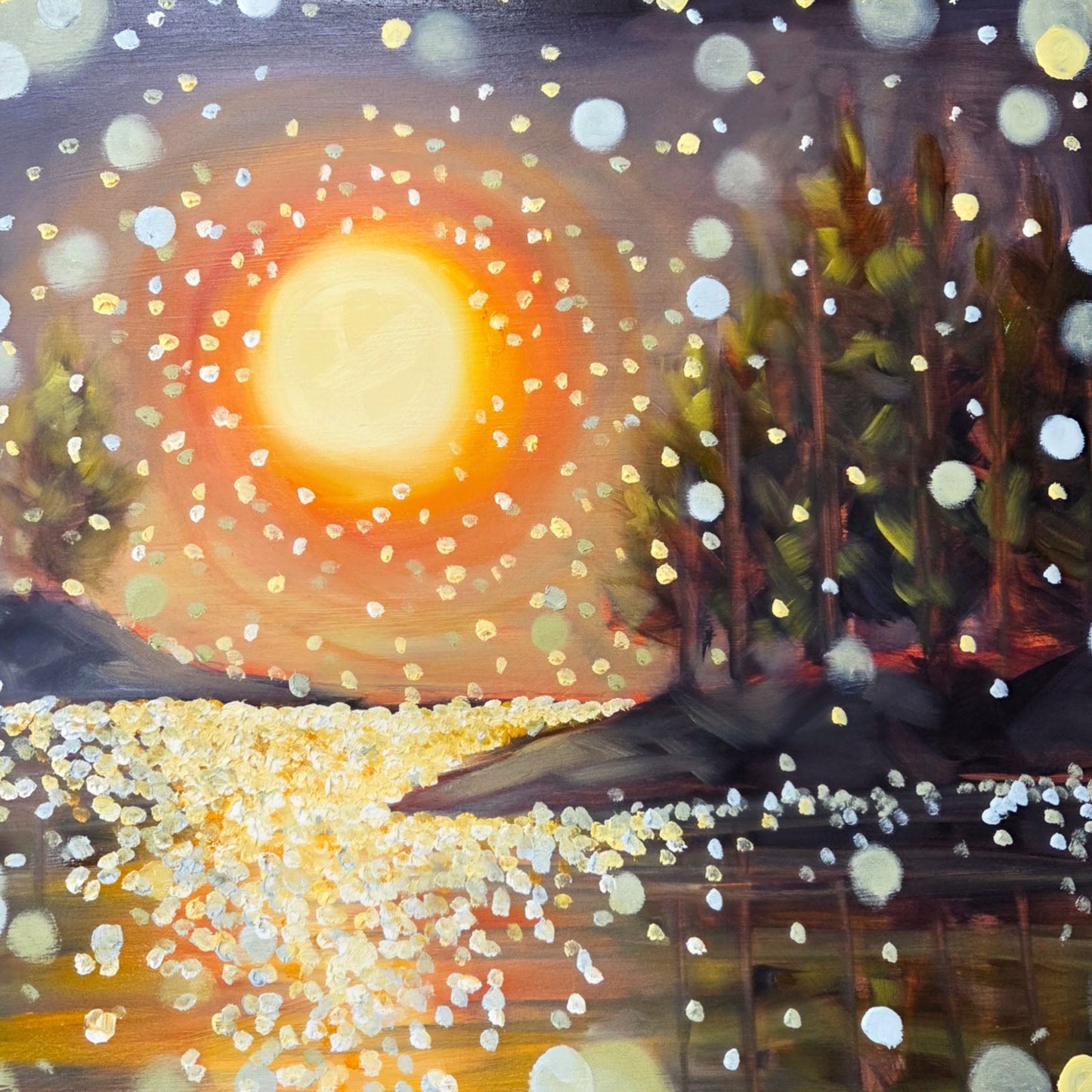 Amanda Christina - Sparkle at Sunset Oil on 16 x 16 Gallery Panel