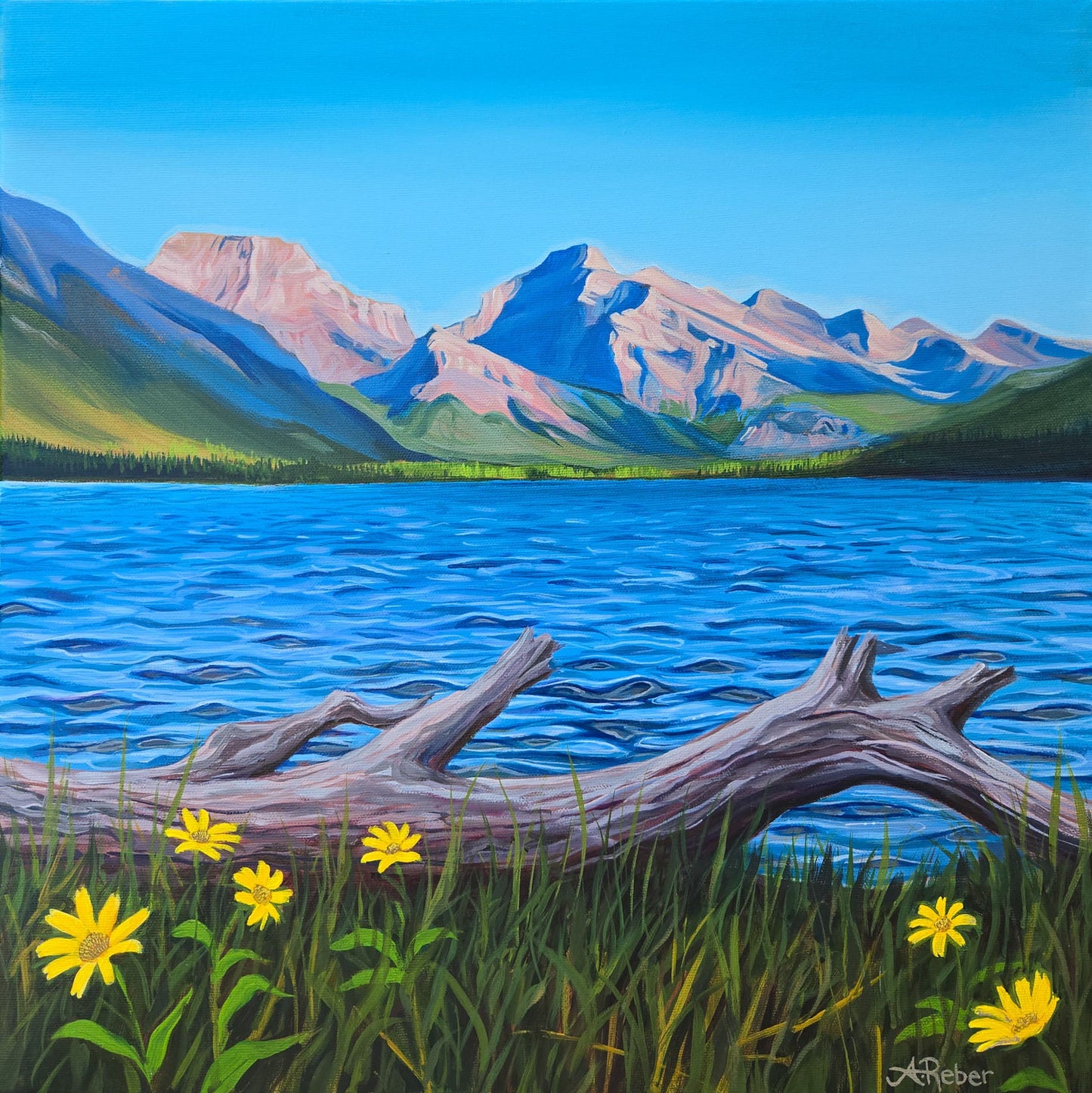 Amanda Reber - Lakeshore Bliss Acrylic on 16 x 16 Gallery Depth Canvas