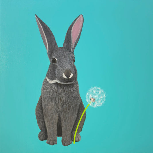Arwynn Davey - Bunny Wishes on Turquoise Acrylic on 16 x 16 Gallery Depth Panel