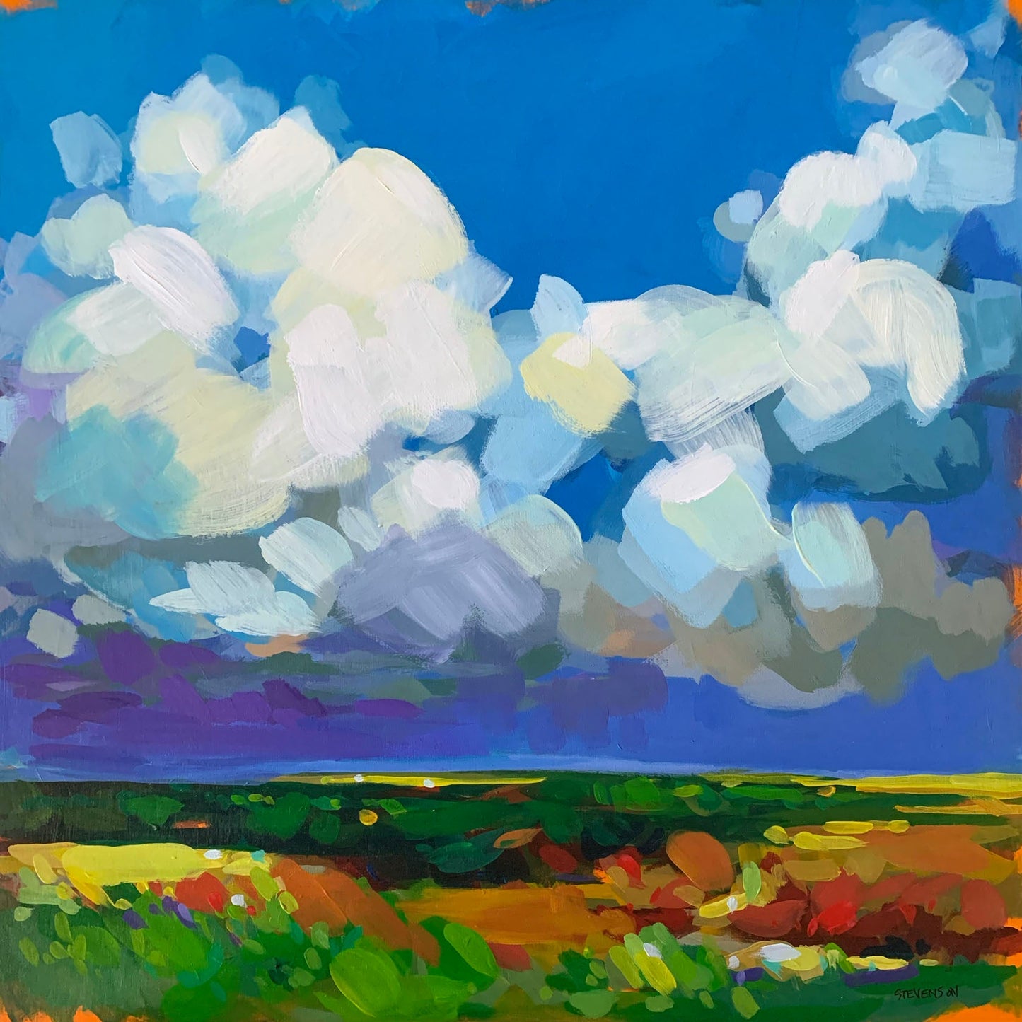 Catherine Stevenson Hockenhull - Rolling Storm Acrylic on 16 x 16 Gallery Depth Cradled Board