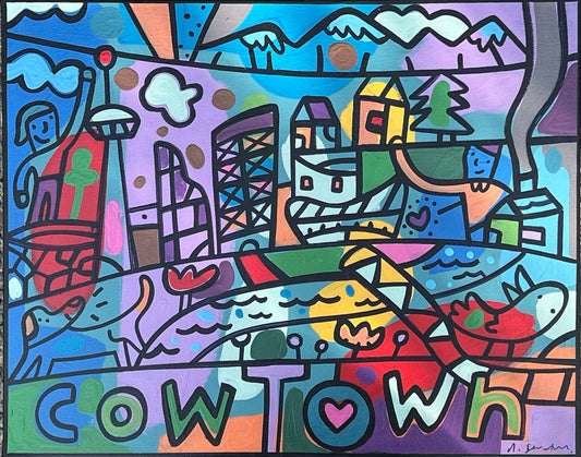 Dean Stanton - Cowtown Acrylic on 16 x 20 Gallery Depth Canvas