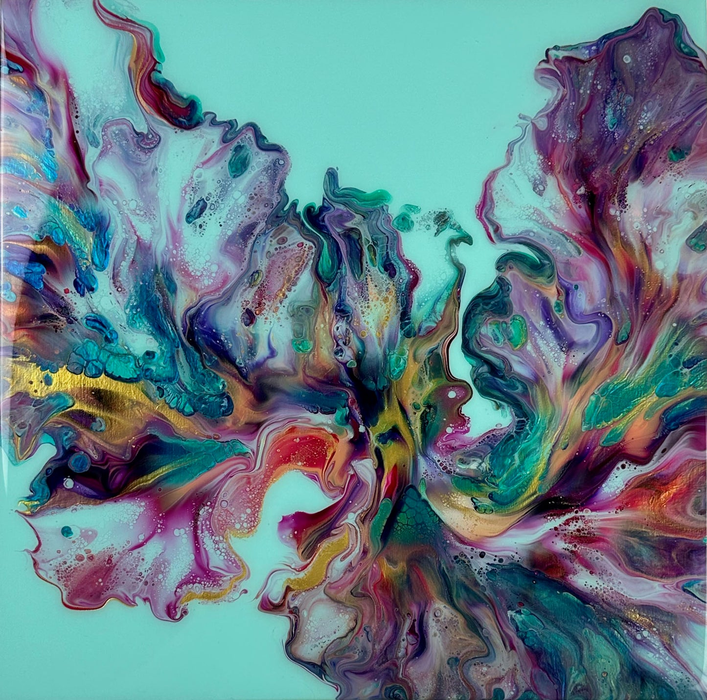 Ellice Yang - Dahlia Acyrlic and Resin on 16 x 16 Gallery Depth Wood Panel