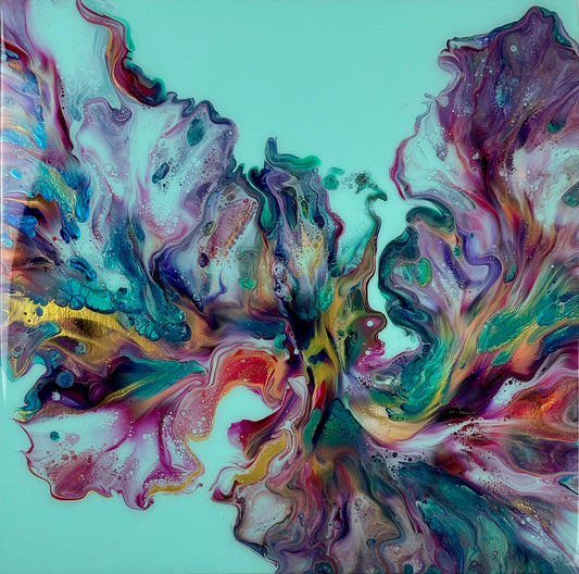 Ellice Yang - Dahlia Acyrlic and Resin on 16 x 16 Gallery Depth Wood Panel
