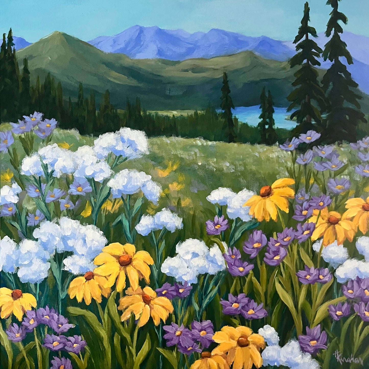 Heather Kinahan - Sunshine Meadows Acrylic on 16 x 16 Gallery Wrapped Canvas