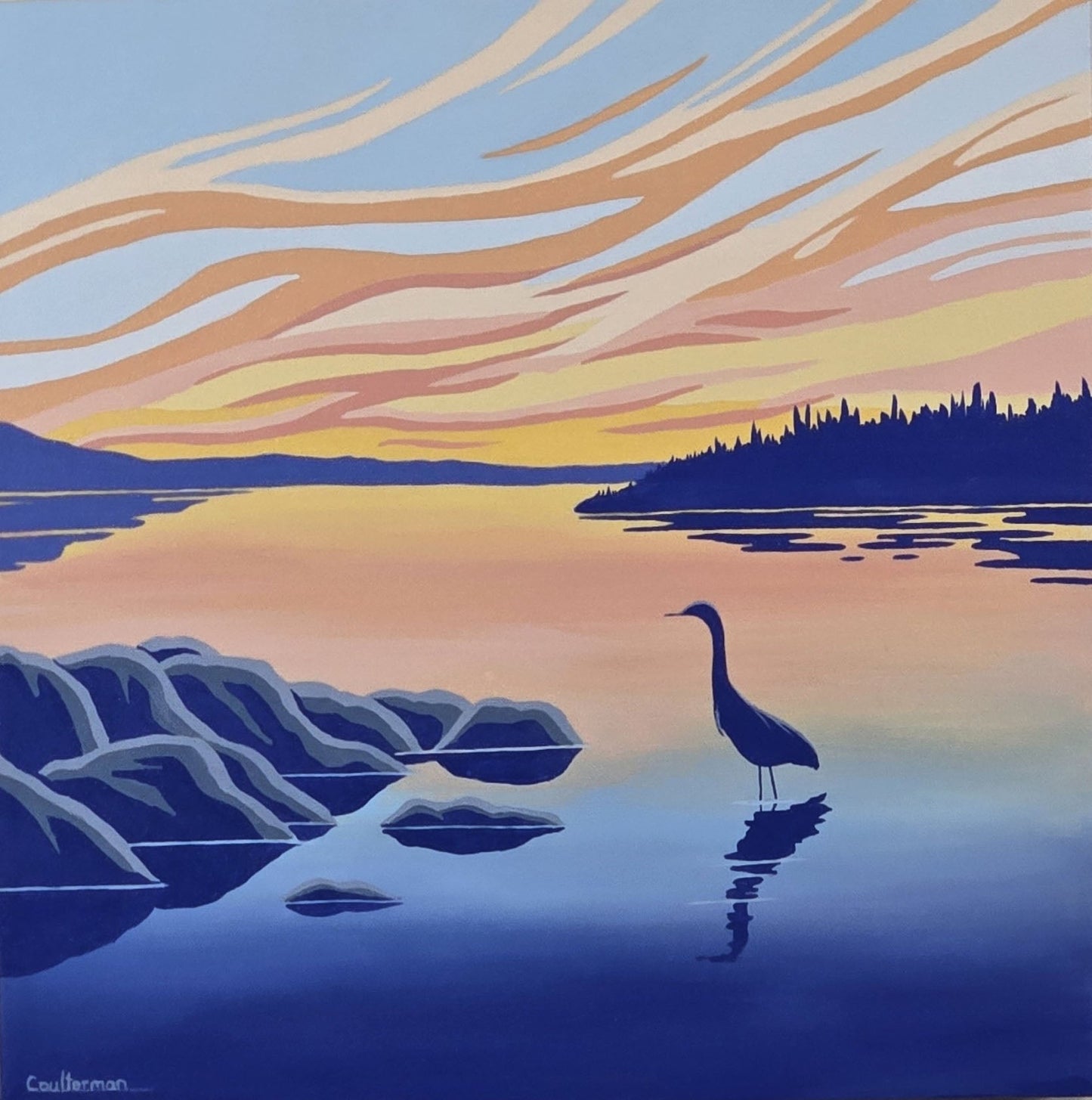 Jaynie Coulterman - Herons Watch Acrylic on 16 x 16 Gallery Depth Canvas
