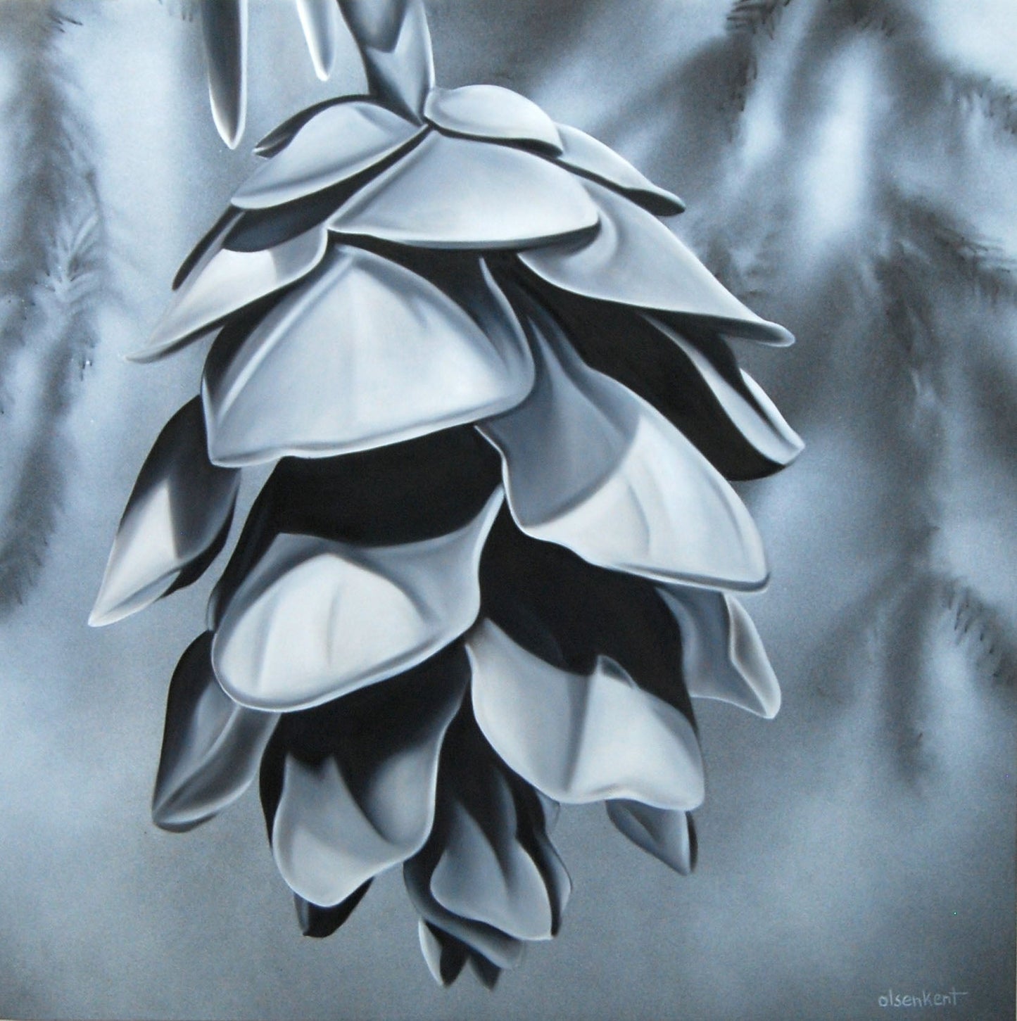 Leah Olsen-Kent - Under The Canopy Spray Paint and Oil on 16 x 16 Gallery Depth Panel