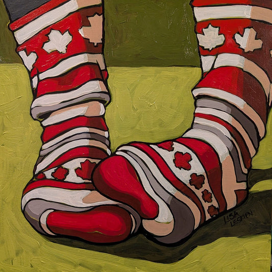Lisa Leskien - Patriotic Sockery Acrylic on 16 x 16 Gallery Depth Cradled Wood Panel