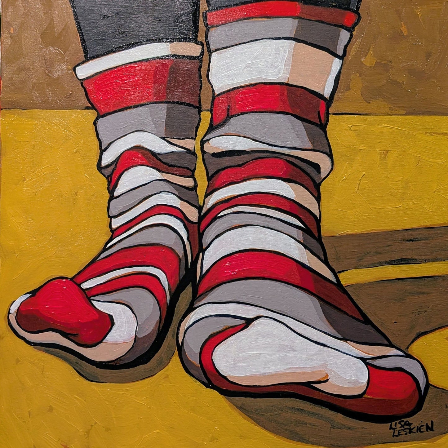 Lisa Leskien - Socks Eh Acrylic on 16 x 16 Gallery Depth Cradled Panel 1mb