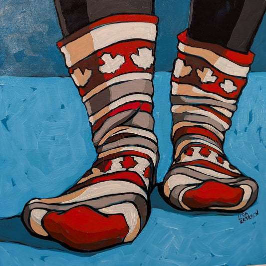 Lisa Leskien - Socks on Guard Acrylic on 16 x 16 Gallery Depth Cradled Wood Panel