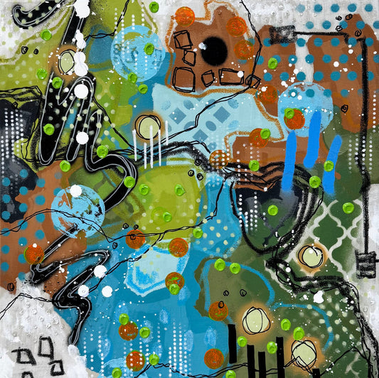 Lisa Stead - The Optimist Mixed Media on 16 x 16 Gallery Depth Canvas