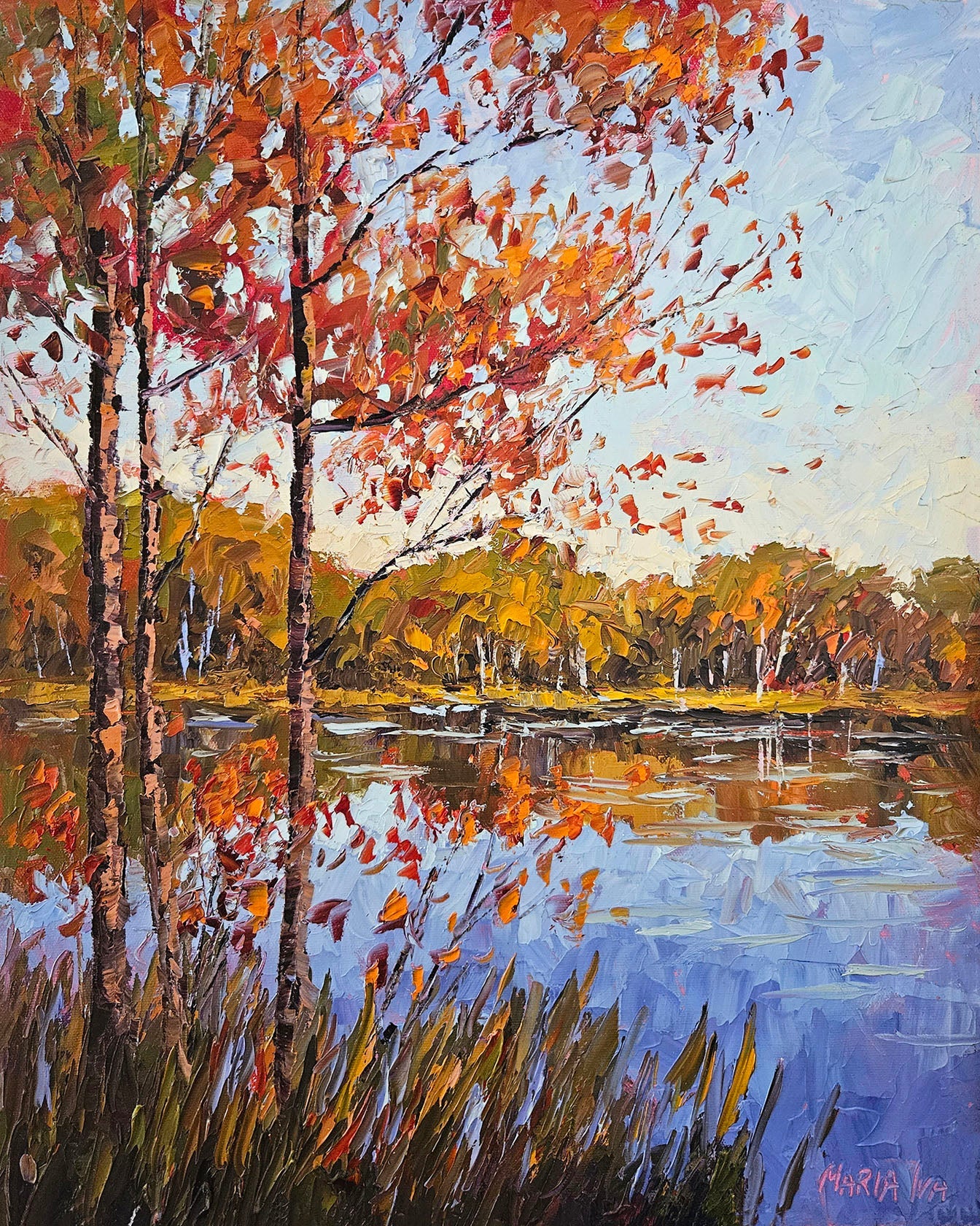 Maria Iva - Autumn Lake Oil  16 x 20 Gallery Canvas