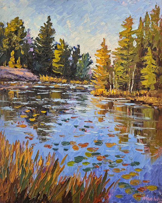 Maria Iva - Golden Hour On The Lily Pond Oil 16 x 20 Gallery Canvas