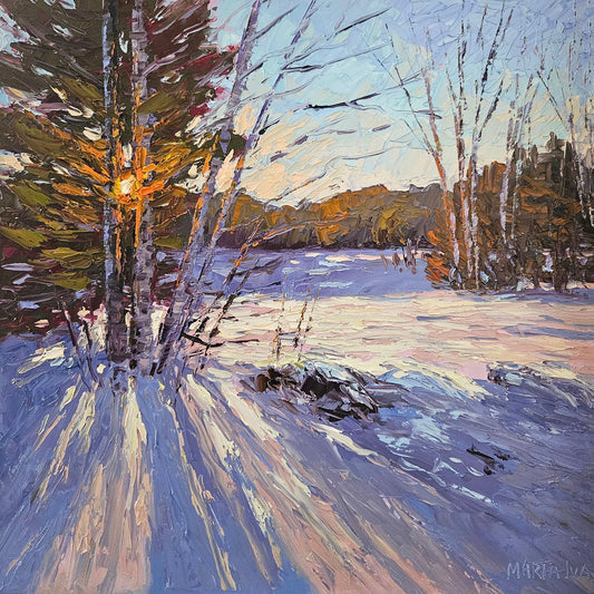 Maria Iva - Winter Sunset Oil 16 x 16 Gallery Canvas