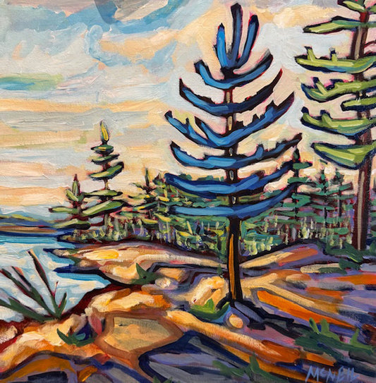 Maureen McNeil - Elliston Park Acrylic on 16 x 16 Gallery Canvas with a Live Edge