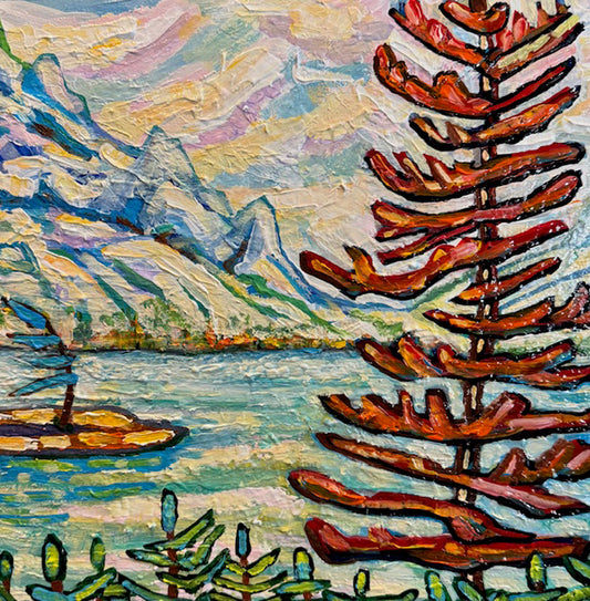 Maureen McNeil - Three Sisters Textured Acrylic on 16 x 16 Canvas with a Natural Frame