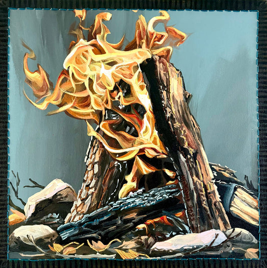 McKenna Prather - Ember Acrylic and Embroidery on 16 x 16 Gallery Depth Canvas
