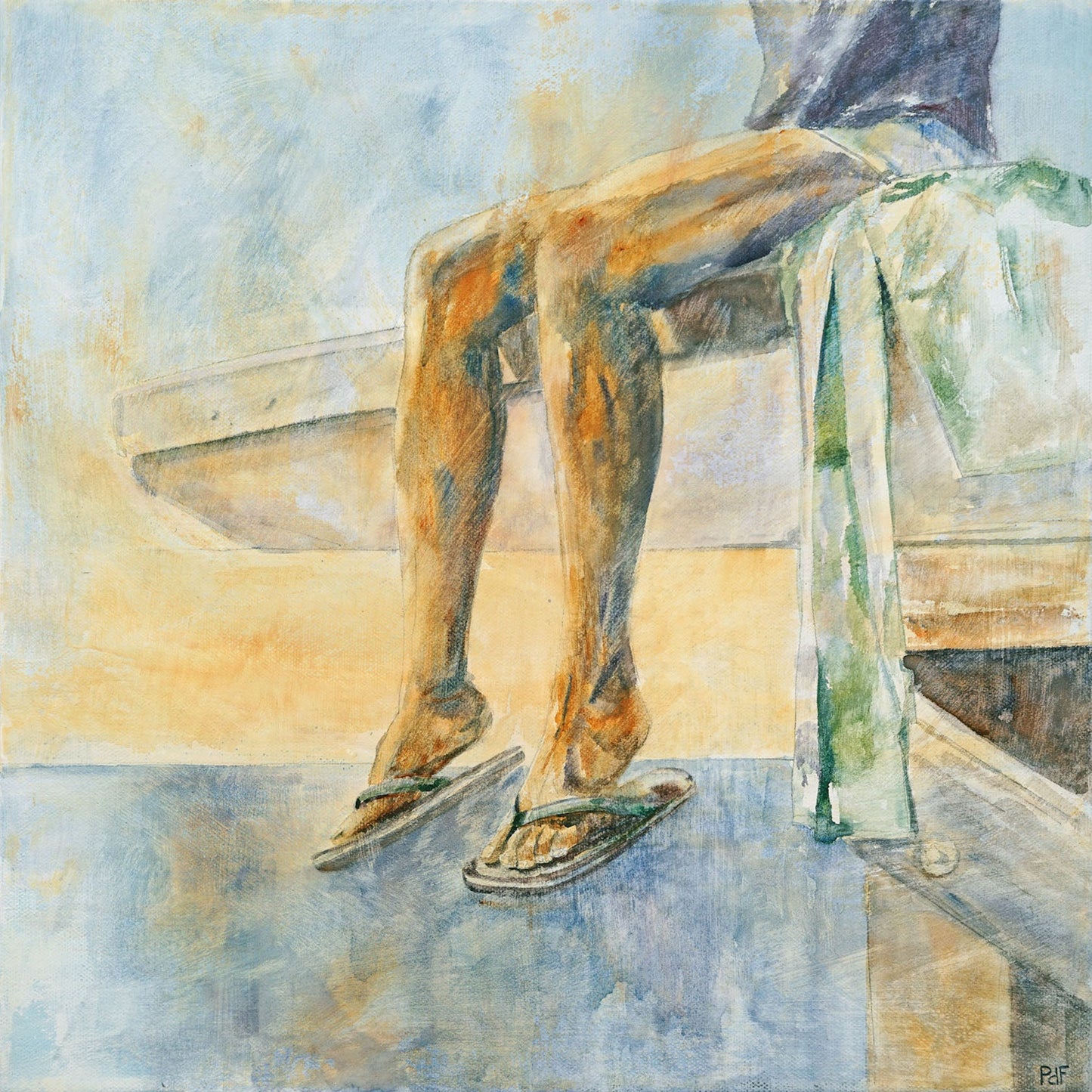 Pam Ferworn - Beach Shoes Water Media on  16 x 16 Gallery Depth Canvas