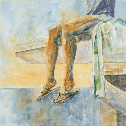 Pam Ferworn - Beach Shoes Water Media on  16 x 16 Gallery Depth Canvas