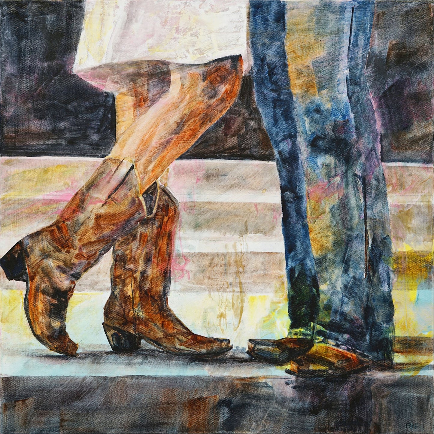 Pam Ferworn - The Two Step Water Media on  16 x 16 Gallery Wrapped Canvas