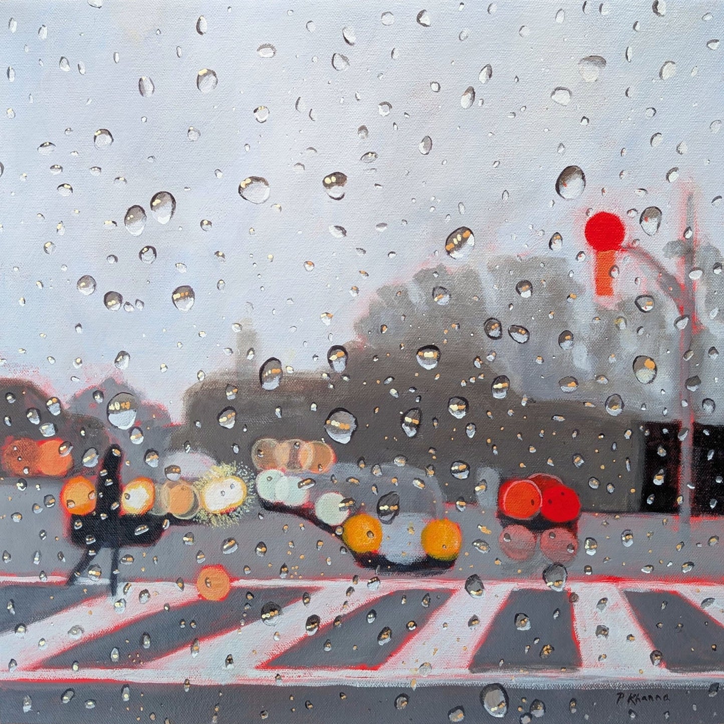 Poonam Khanna - Fragments of a Downpour Acrylic on  16 x 16 Canvas on Gallery Depth Wood Panel