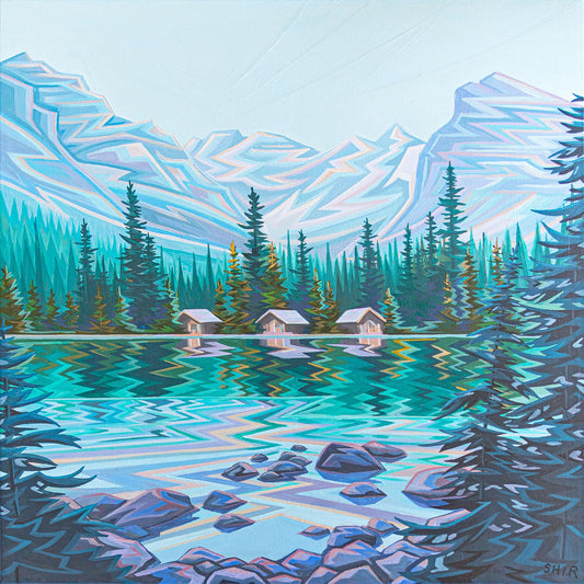 Ruolin Shi - Lake OHara Acrylic on  16 x 16 Gallery Depth Canvas