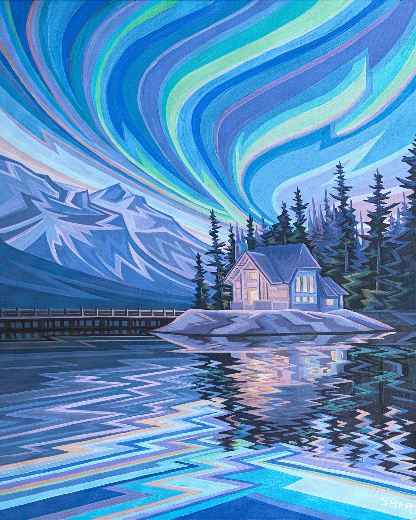 Ruolin Shi - Reflections in Emerald Acrylic on 16 x 20 Gallery Depth Canvas