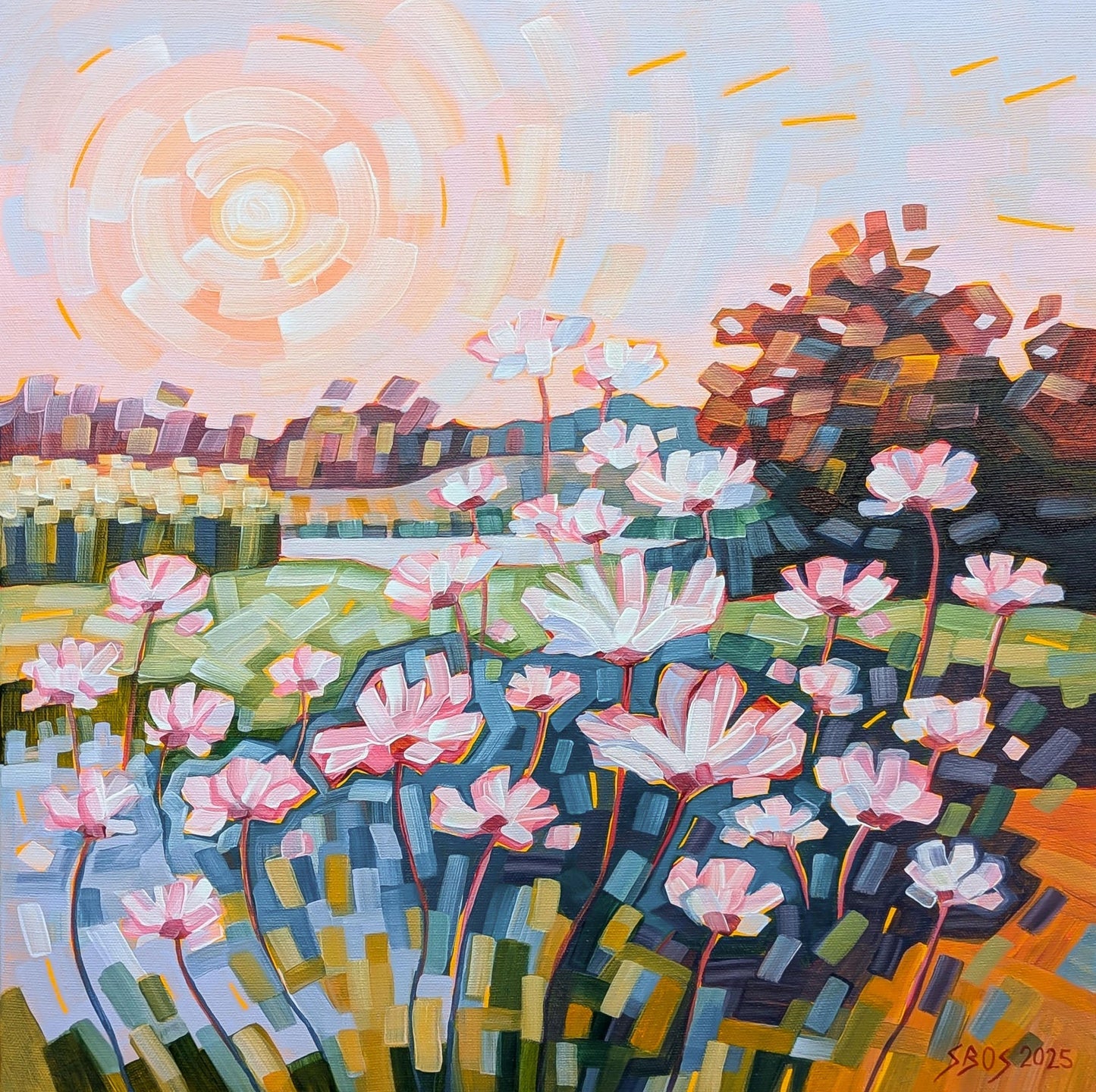 Simone Bos - Cosmos in the Garden 2 Acrylic on 16 x 16 Gallery Depth Canvas